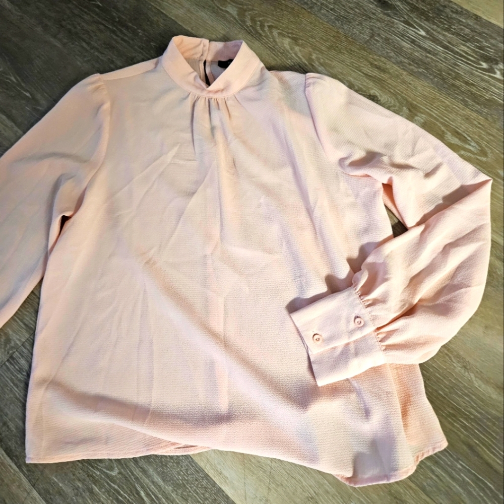 Forever 21 Blush Pink Mock Neck Long Sleeve Blouse